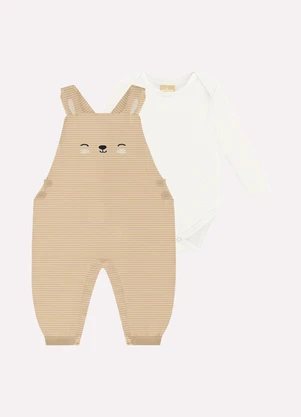 Milon - Conjunto  Bebê Menino Bordado Bege - MILON