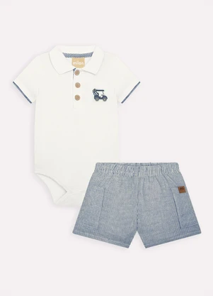 Milon - Conjunto Bebê Menino Bordado Off White - MILON