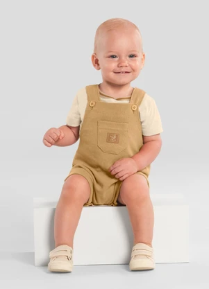 Brandili Mundi - Conjunto Bebê Menino com Jardineira Bege - BRANDILI MUNDI