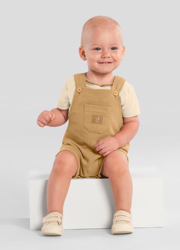 Mundi - Conjunto Bebê Menino com Jardineira Bege