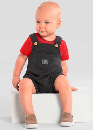 Brandili Mundi - Conjunto Bebê Menino com Jardineira Vermelho - BRANDILI MUNDI