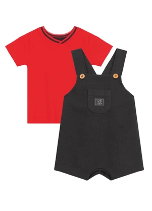 Mundi - Conjunto Bebê Menino com Jardineira Vermelho - MUNDI