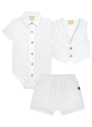 Milon - Conjunto Bebê Menino em Algodão Branco - MILON