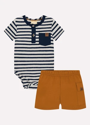 Milon - Conjunto Bebê Menino Listrado Marinho - MILON