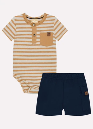 Milon - Conjunto Bebê Menino Listrado Marrom - MILON