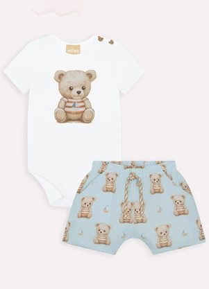 Milon - Conjunto Bebê Menino Ursinhos Branco - MILON