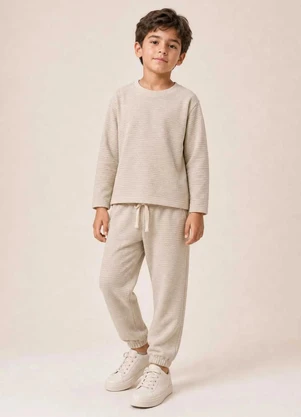 Bugbee - Conjunto Infantil em Malha e Suedine Bege - BUGBEE