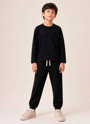 Bugbee - Conjunto Infantil em Malha e Suedine Preto - BUGBEE