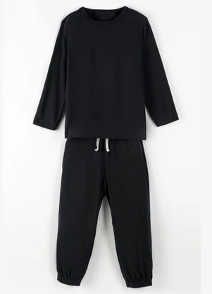 Bugbee - Conjunto Infantil em Malha e Suedine Preto - BUGBEE