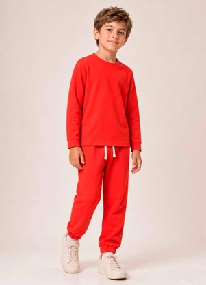 Bugbee - Conjunto Infantil em Malha e Suedine Vermelho - BUGBEE