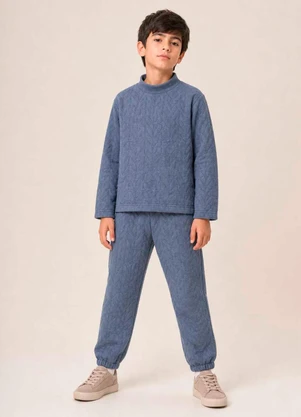 Bugbee - Conjunto Infantil em Malha Texturizada Azul - BUGBEE