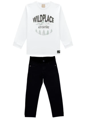 Milon - Conjunto Infantil Menino Estampa  Branco - MILON