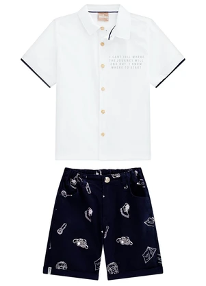 Milon - Conjunto Infantil Menino Letterig Branco - MILON