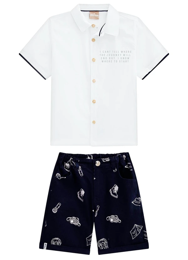 Milon - Conjunto Infantil Menino Letterig Branco
