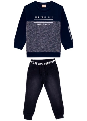 Milon - Conjunto Infantil Menino Lettering  Azul - MILON