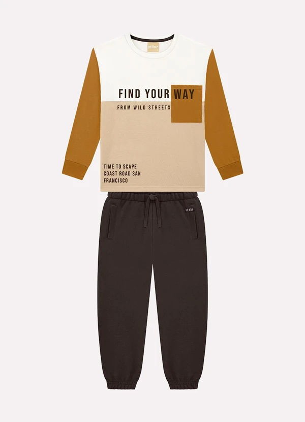 Milon - Conjunto Infantil Menino Lettering Bege