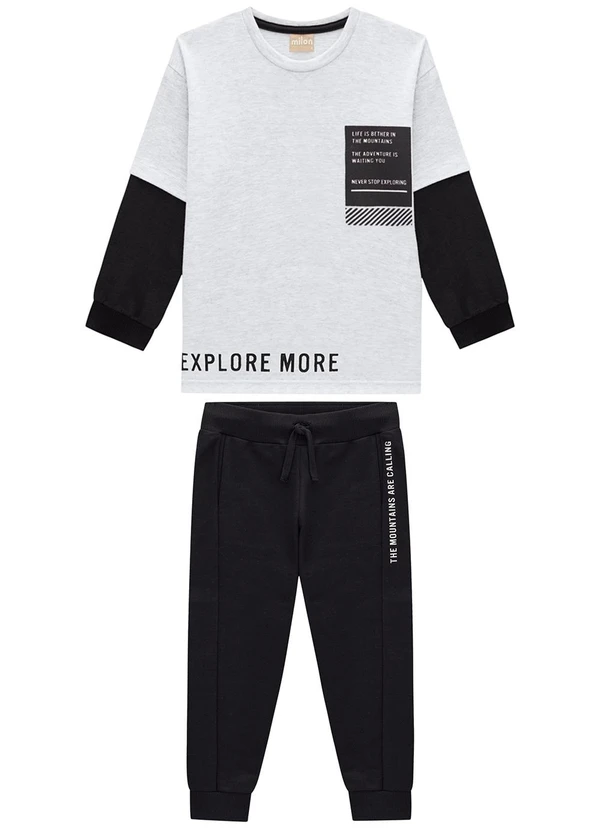 Milon - Conjunto Infantil Menino Lettering  Cinza