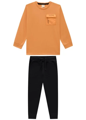 Milon - Conjunto Infantil Menino Lettering  Marrom - MILON