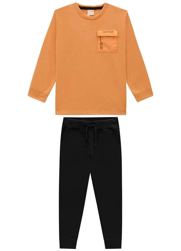 Milon - Conjunto Infantil Menino Lettering  Marrom