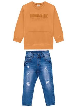 Milon - Conjunto Infantil Menino Lettering  Marrom - MILON