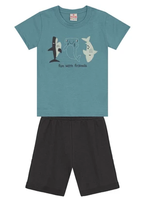 Brandili - Conjunto Infantil Menino Tubarão Azul - BRANDILI