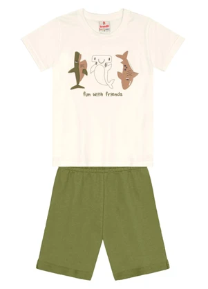 Brandili - Conjunto Infantil Menino Tubarão Bege - BRANDILI