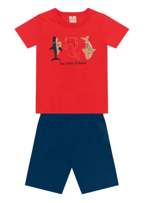 Brandili - Conjunto Infantil Menino Tubarão Vermelho - BRANDILI