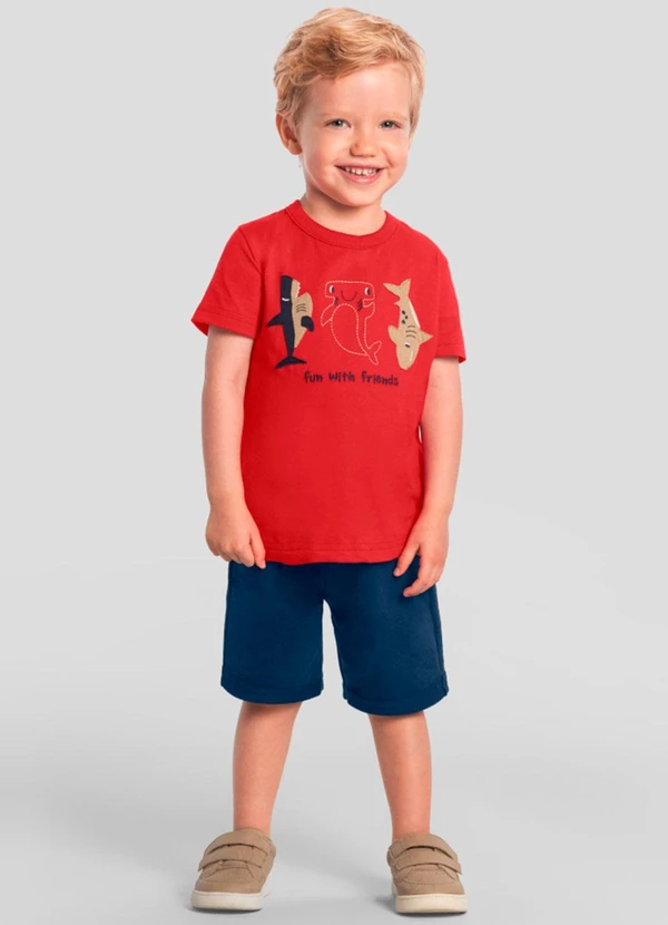 Brandili - Conjunto Infantil Menino Tubarão Vermelho 1