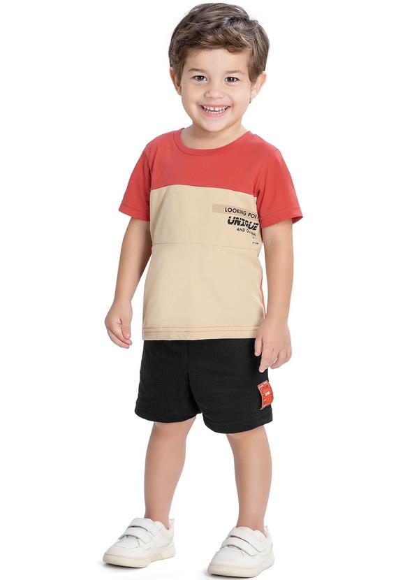 Elian - Conjunto Masc Infantil Camiseta Bermuda Vermelho