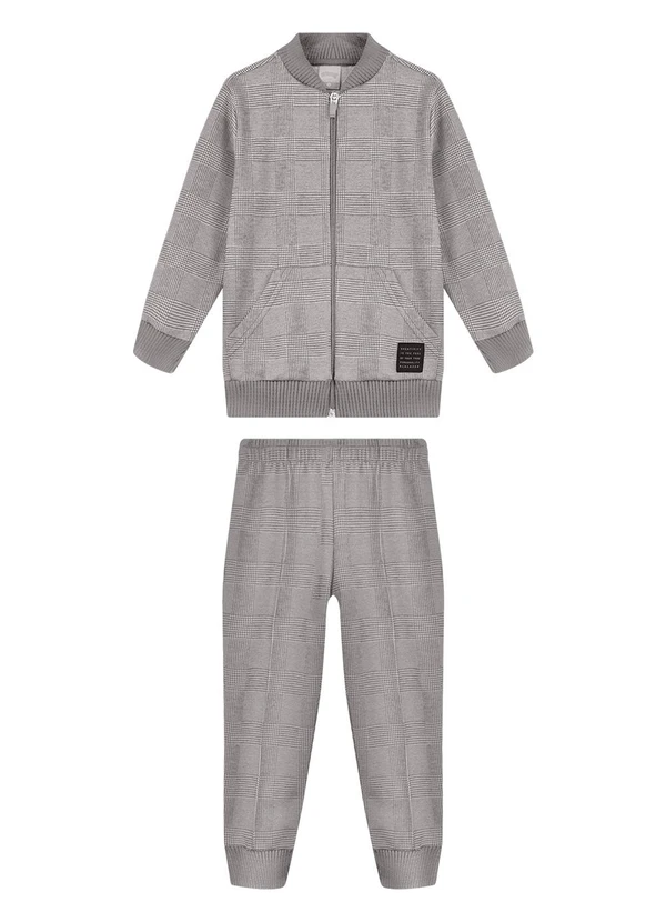 Alakazoo - Conjunto Menino Infantil em Malha Xadrez Cinza