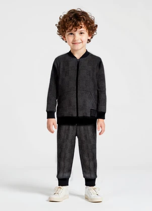 Alakazoo - Conjunto Menino Infantil em Malha Xadrez Preto - ALAKAZOO