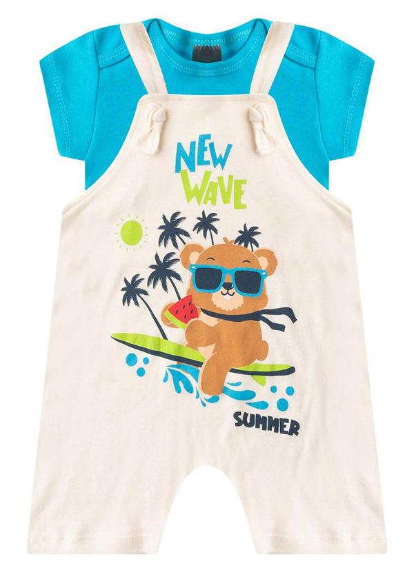 Rosa Azul - Jardineira + Body Bebê Menino New Wave Off White