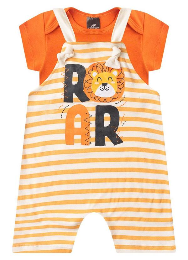 Rosa Azul - Jardineira + Body Bebê Menino Roar Off White