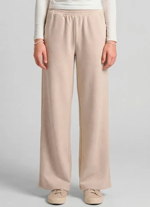 Minty - Calça Wide Leg Juvenil em Moletom Bege - MINTY