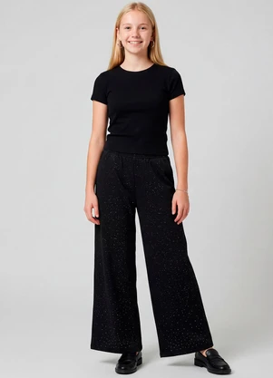Minty - Calça Wide Leg Juvenil em Moletom Preto - MINTY