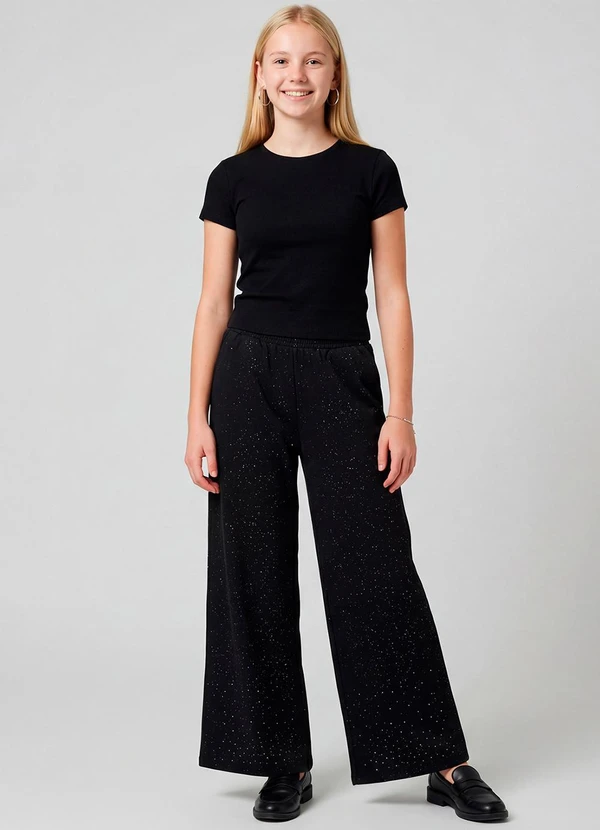 Minty - Calça Wide Leg Juvenil em Moletom Preto 2
