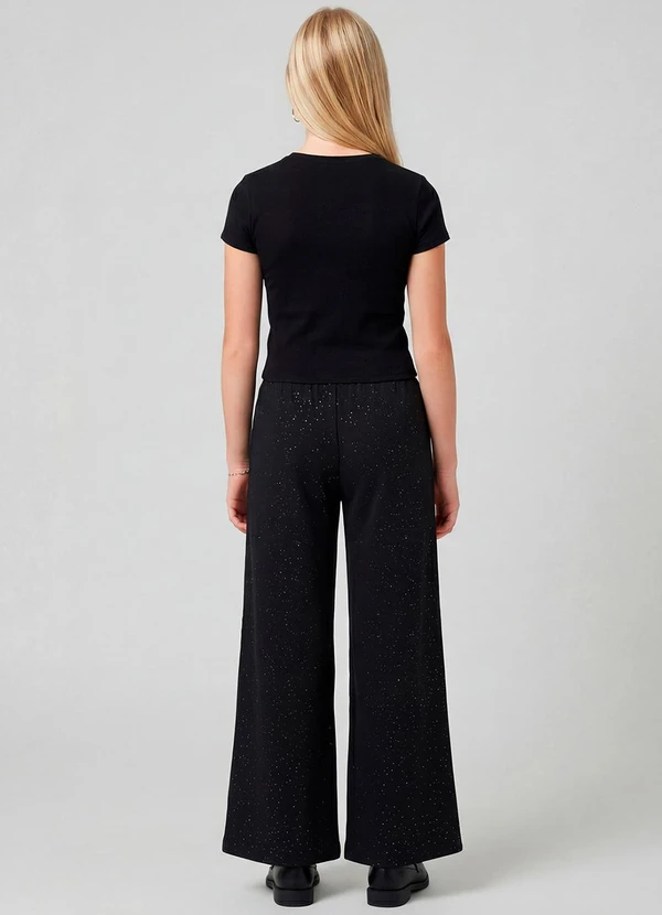 Minty - Calça Wide Leg Juvenil em Moletom Preto 3