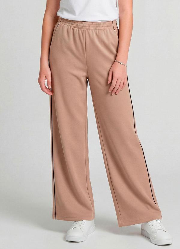 Minty - Calça Wide Leg Moletom Felpado Marrom