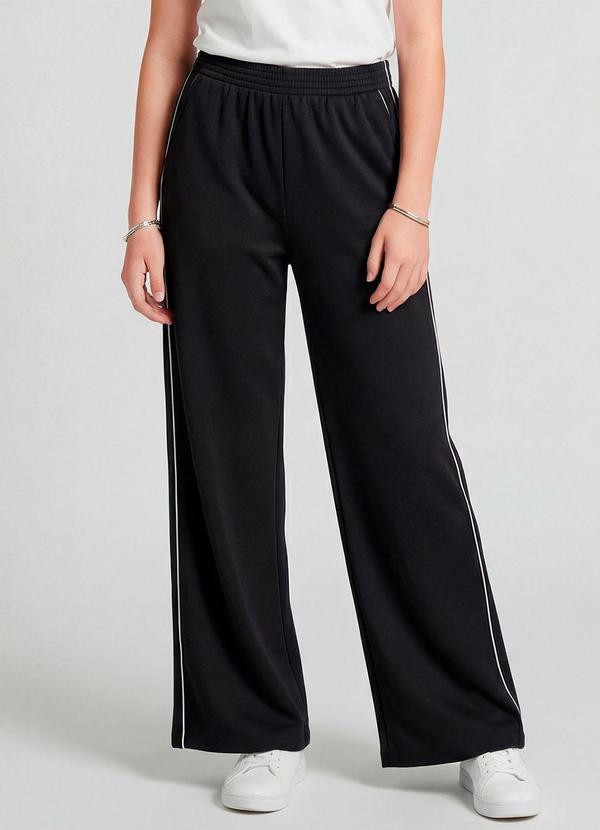 Minty - Calça Wide Leg Moletom Felpado Preto