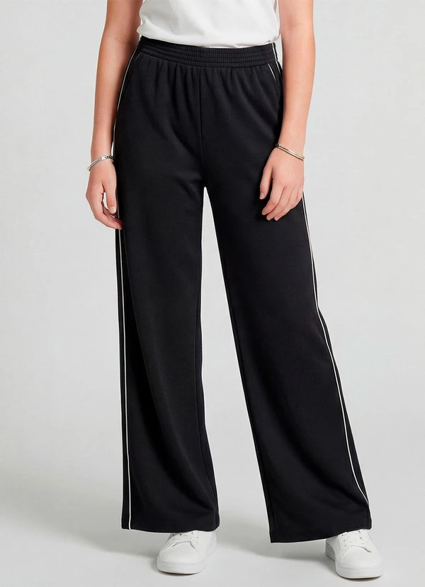 Minty - Calça Wide Leg Moletom Felpado Preto 1