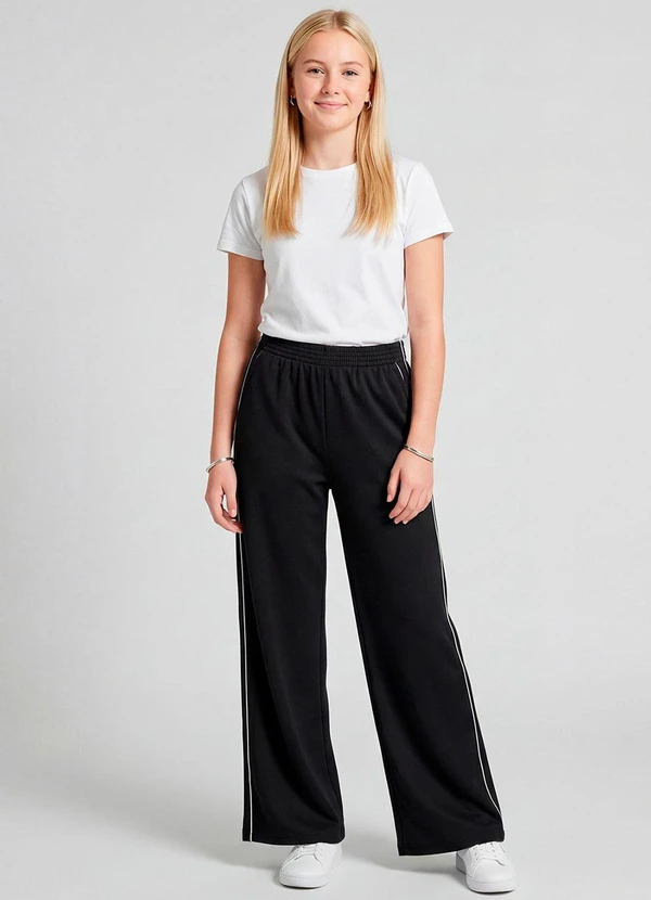 Minty - Calça Wide Leg Moletom Felpado Preto 3