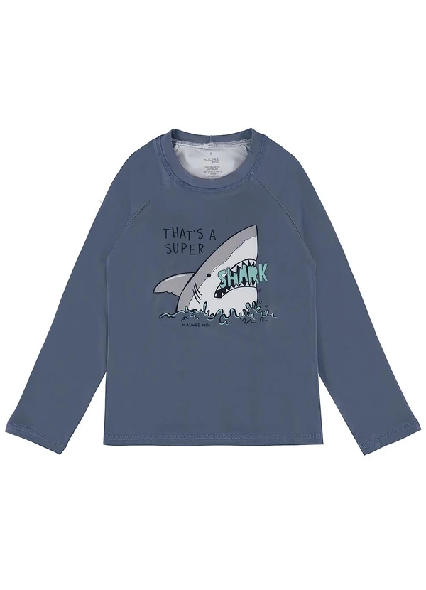 Malwee Kids - Camiseta Azul Escuro Tubarão Uv Menino