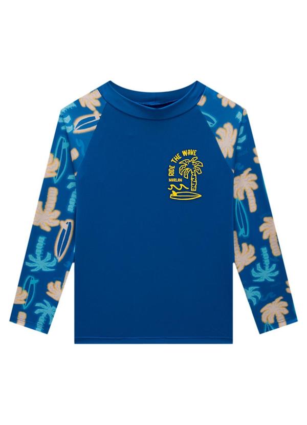 Marlan - Camiseta Manga Longa em Malha Proteção Uv Azul