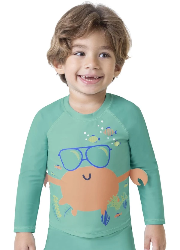 Malwee Kids - Camiseta Verde Turquesa Caranguejo Menino