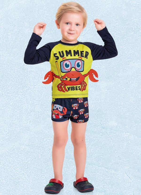 Fakini Kids - Cj.Camiseta M/Longa/Sunga Boxer Azul