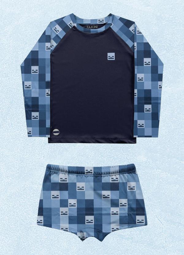 Fakini Kids - Cj.Camiseta M/Longa/Sunga Boxer Azul