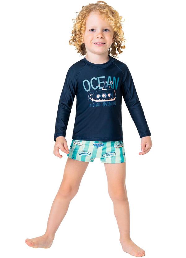 Malwee Kids - Conjunto Azul Marinho Ocean Malha Uv50+ Menino