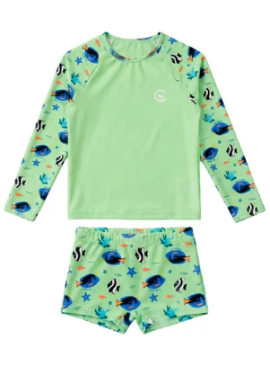 Vida Costeira - Conjunto Bebê Menino Praia Uv50+ Raglan Peixes Ver - VIDA COSTEIRA