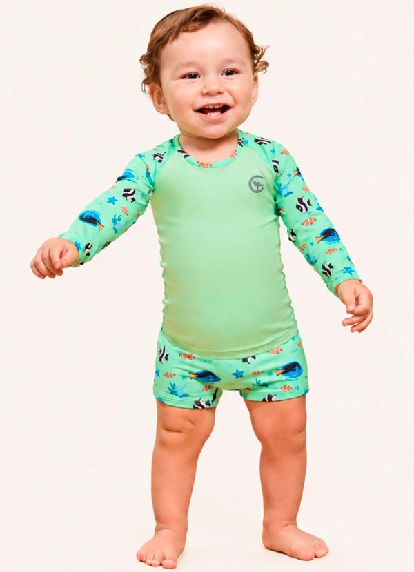 Vida Costeira - Conjunto Bebê Menino Praia Uv50+ Raglan Peixes Ver