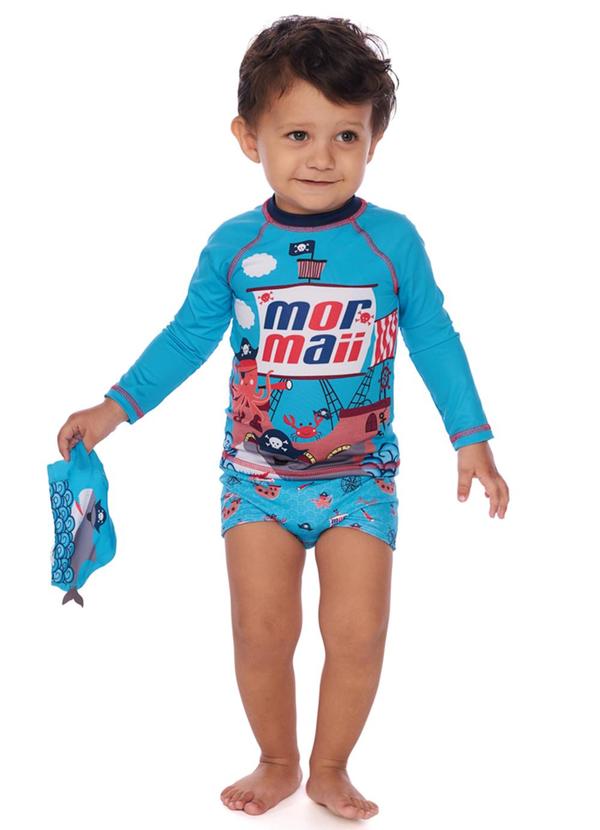 Mormaii - Conjunto Bebê Sunga Boxer e Touca Azul